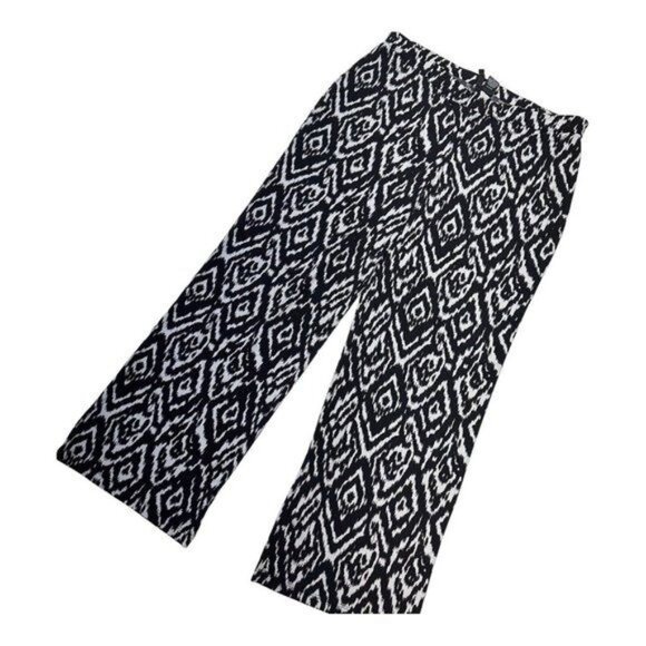 New Directions Women's SZ M- Black White Abstract Wide Leg Pant Pull On Stretch - Picture 10 of 10